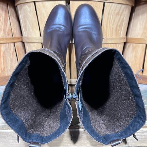 Clarks Hopedale Wish Brown Croc Embossed Leather Tall Riding Boots Womens Size 8 - Picture 13 of 16